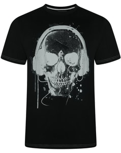 KAM Skull Headphones Print T-Shirt Black